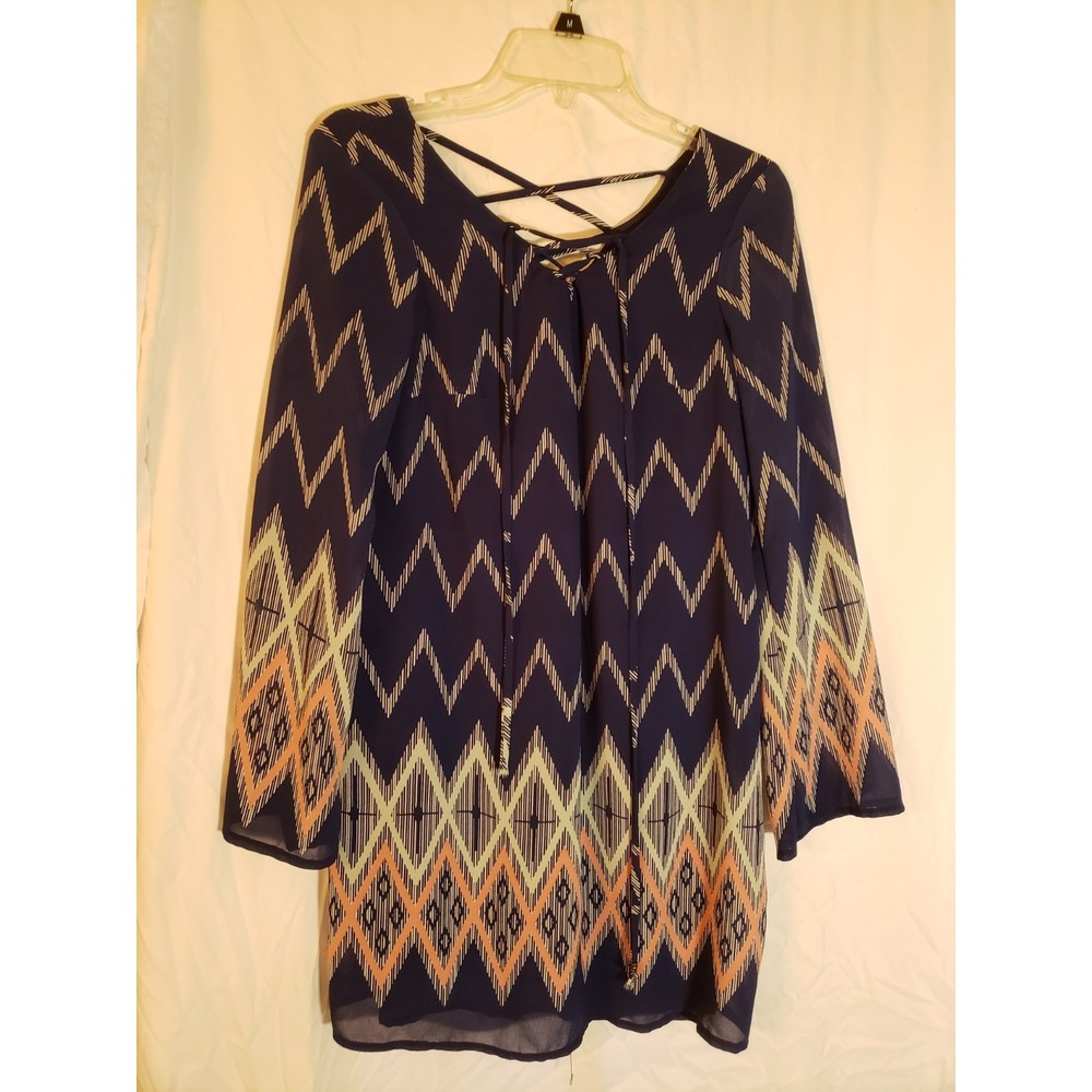 Women's Xhilaration Navy Print Long Sleeve Dress Size M